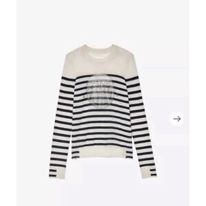 Zadig & Voltaire Miss CP Ivory Stripes Cashmere Crystal-Embellished Sweater - S
